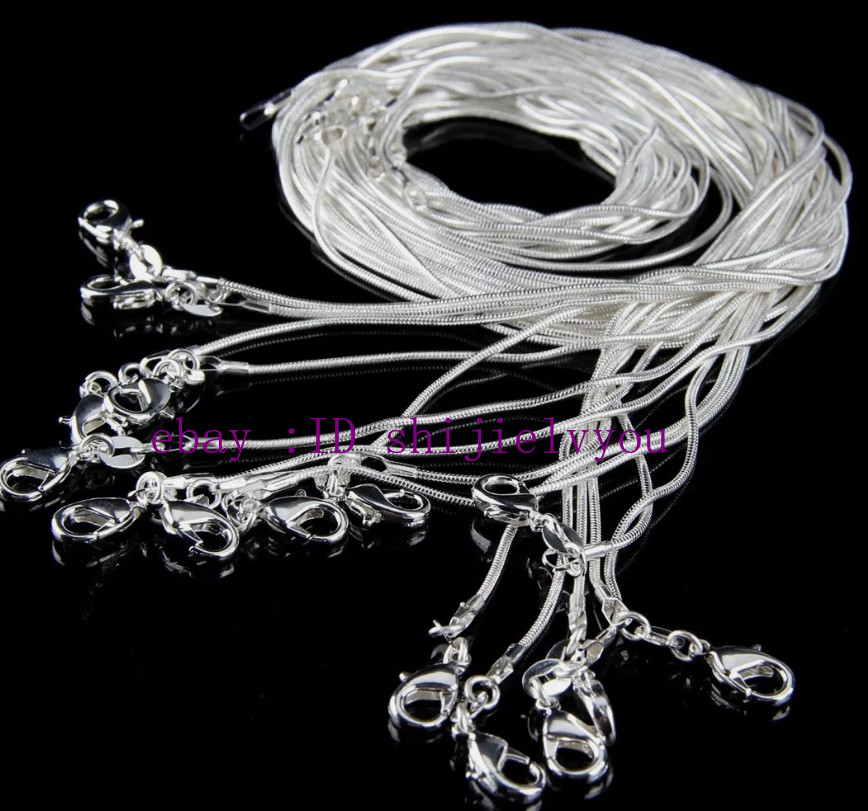 100Pcs Snake/Rolo Chain Necklace 1/2mm Silver Plated 16 18 20 22 24″ Bulk Lots