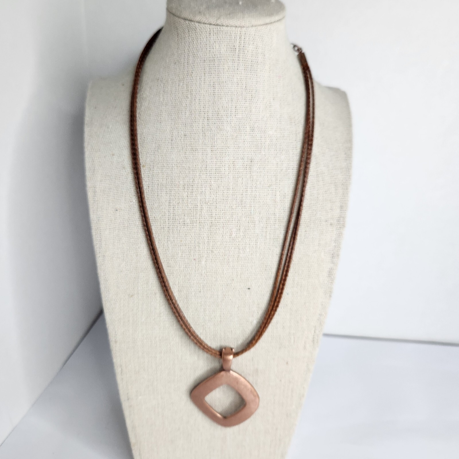 Boho Premier Designs Copper Tone Pendant On 3 Strand Faux Leather Chain