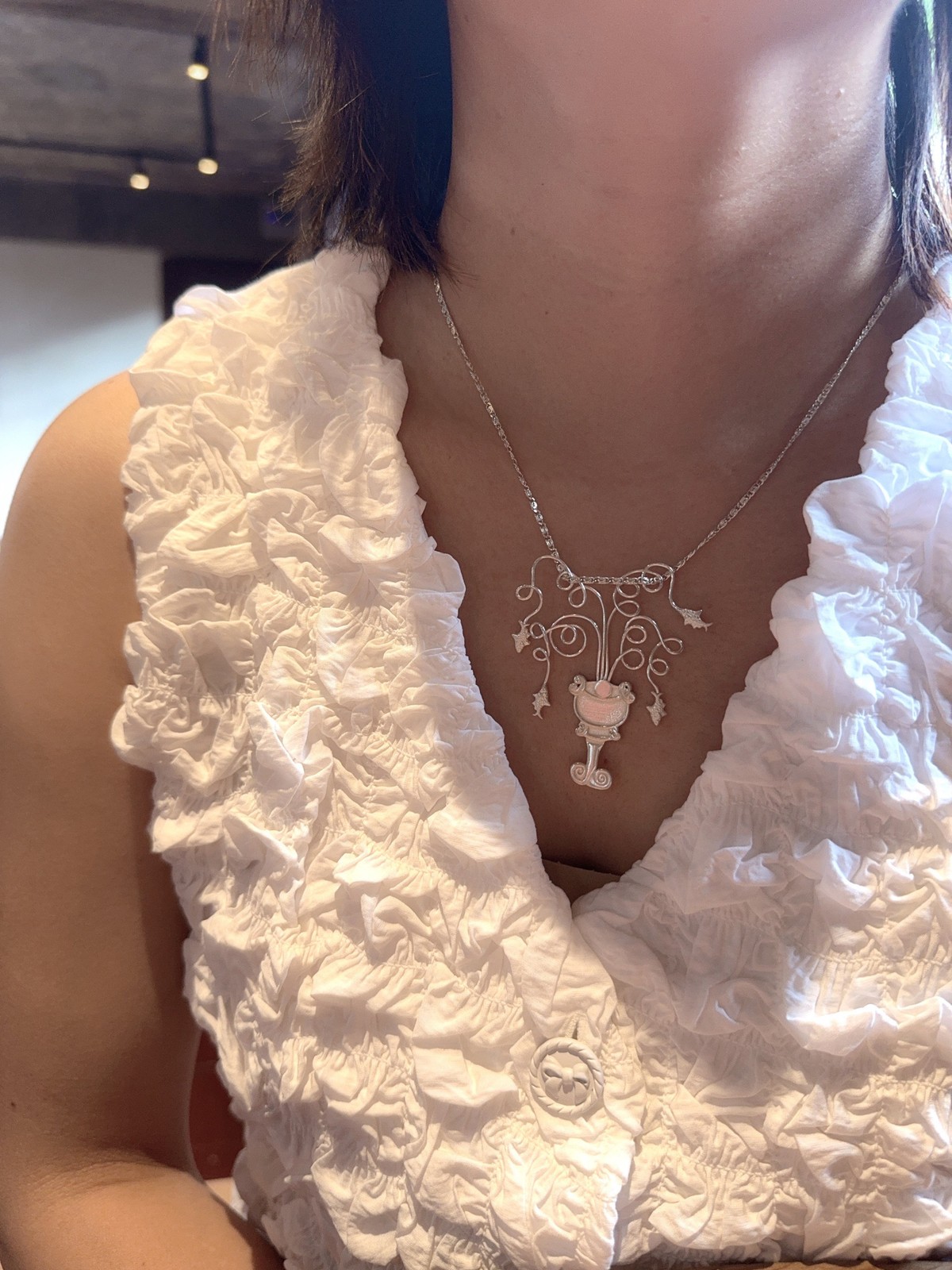 Italian Original Design Romantic Vase Pendant,Handmade Solid 925 Sterling Silver
