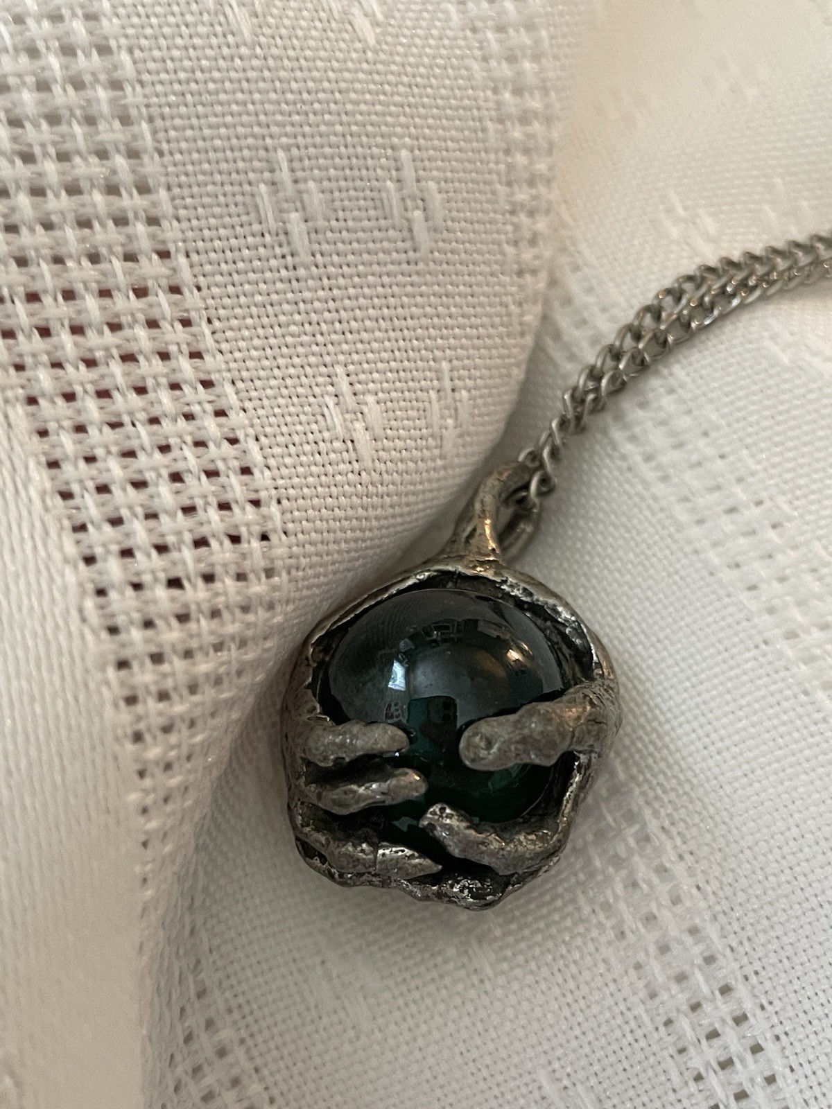 2 Spiritual Necklaces*Quarter Moon/Pentagram*Hands Holding Shimmery Glass Ball