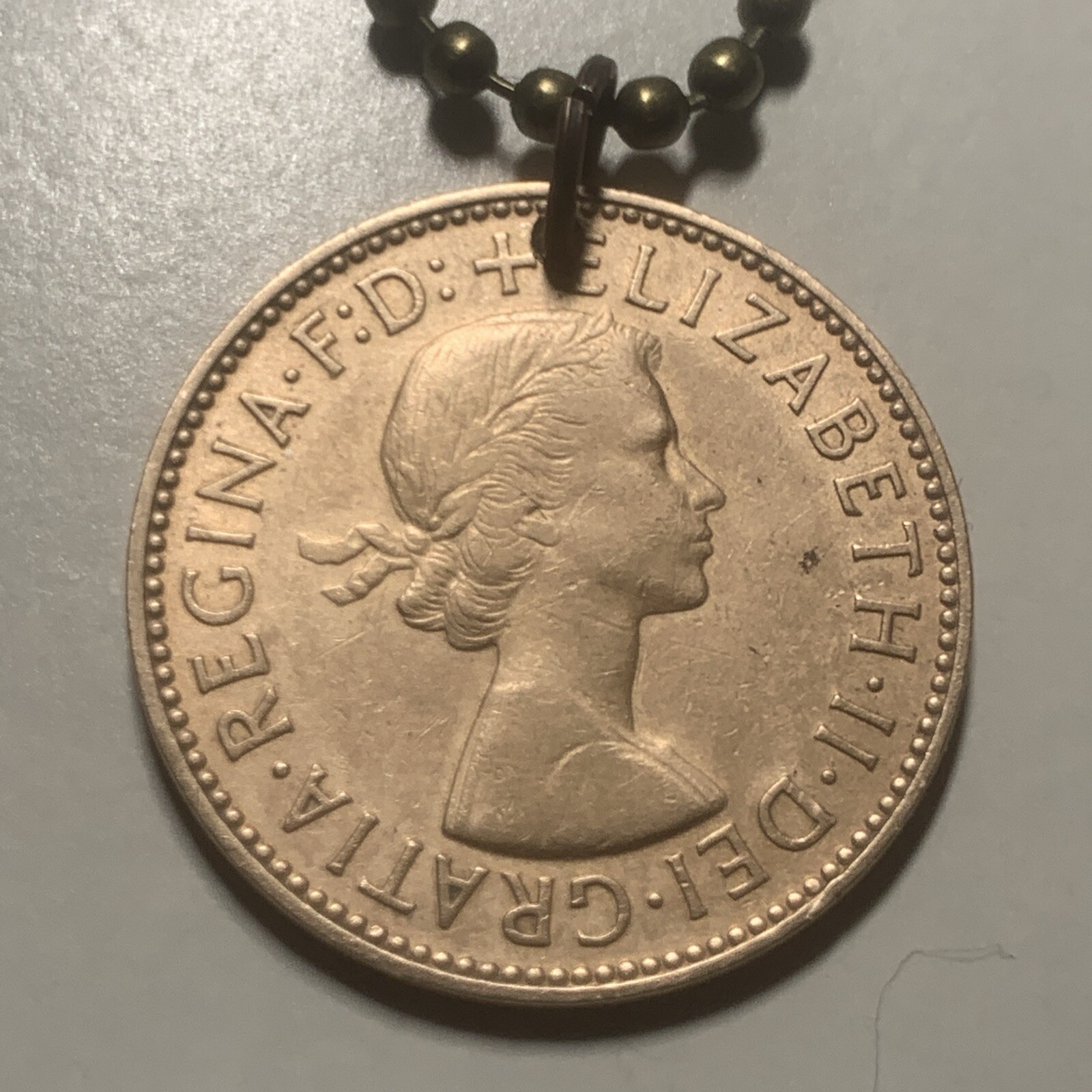 United Kingdom 1/2 Penny Coin Pendant Necklace English Galleon. A1