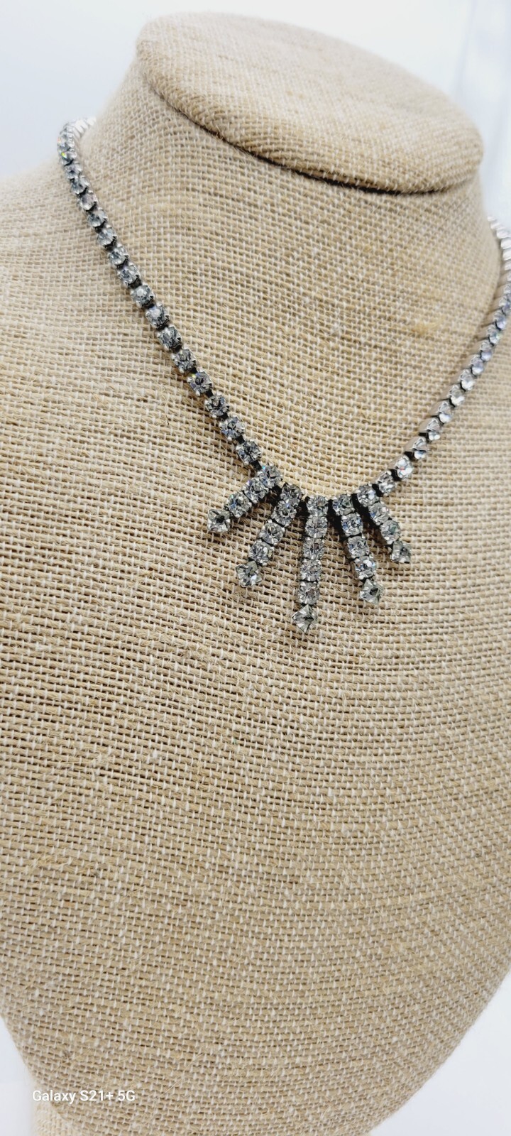 Crystal Rhinestone Necklace Bib Choker Runway Fringe Vintage 15 in