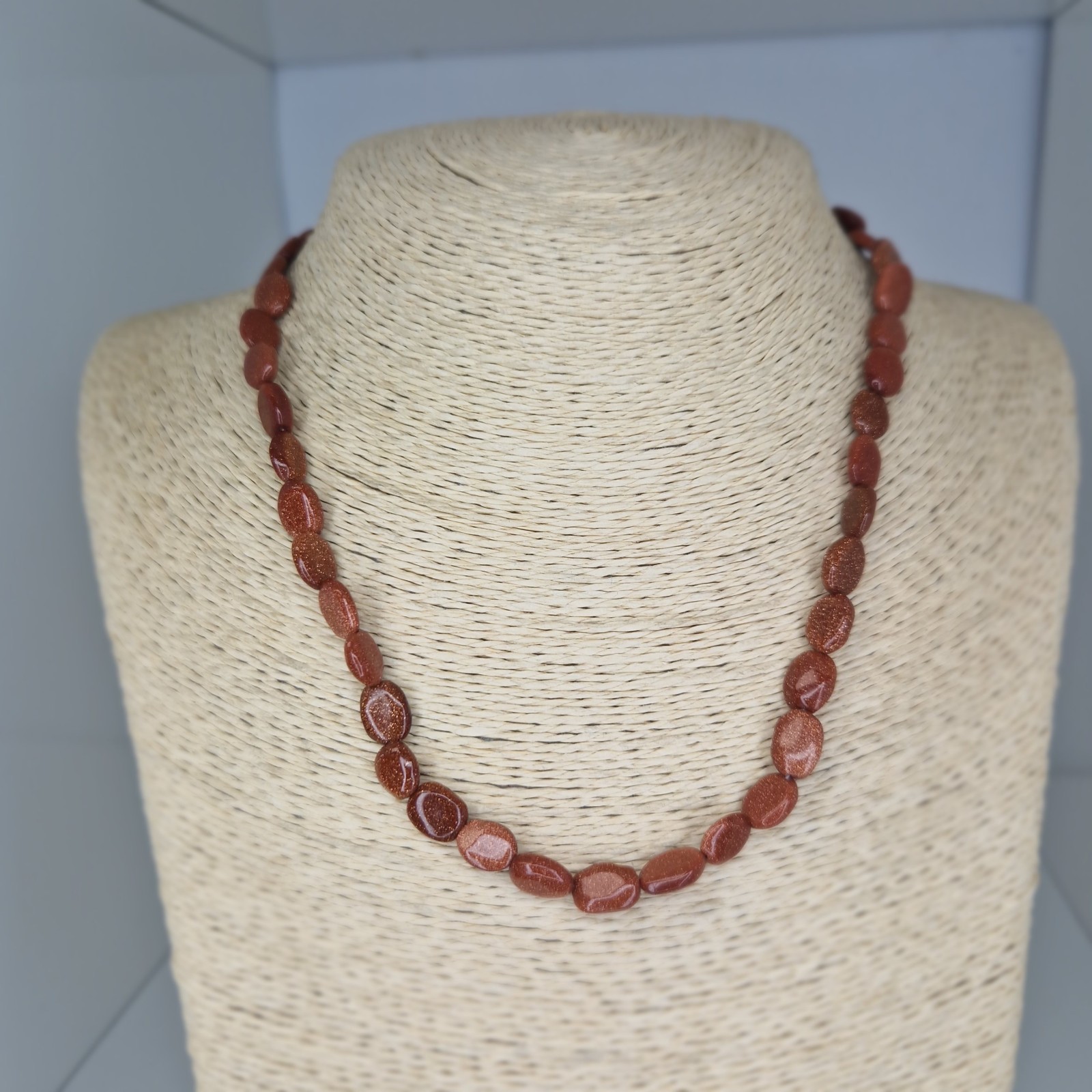 Sandstone Beaded Necklace Oval Beads Vintage Collar Length 46cm Long Orange