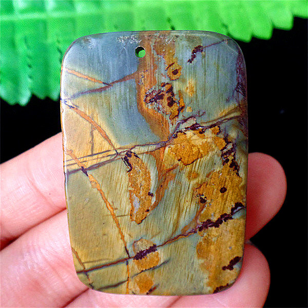 47x32x7mm Natural Brown&Gray Picasso Jasper Oblong Pendant Bead EA88481