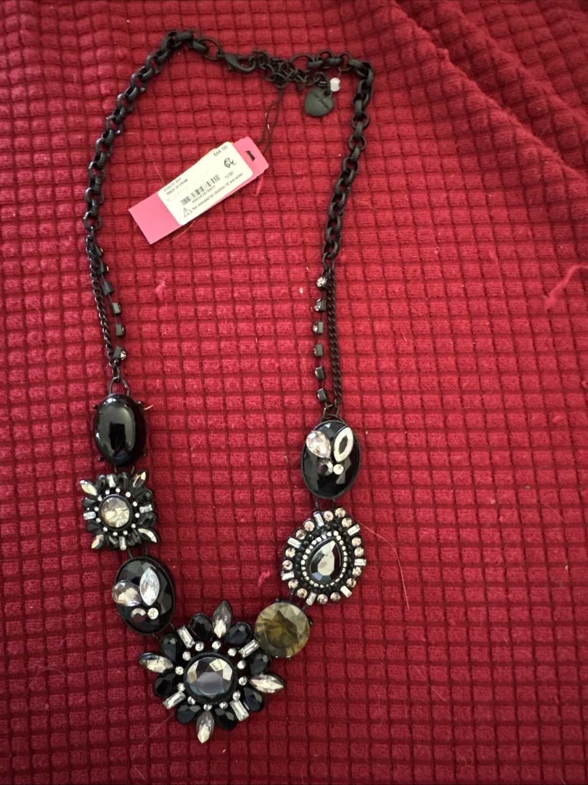 Betsey Johnson Black And Rhinestone Necklace Vintage