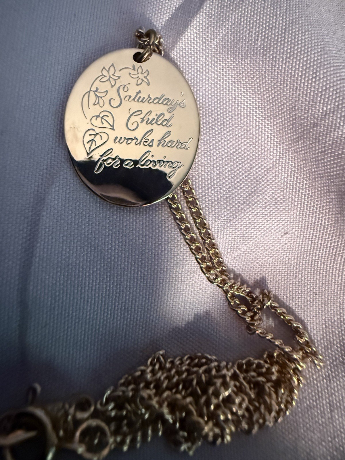 Avon Engraved Gold Pendant Necklace Days of the Week 18″ & 14″ Oval Charm