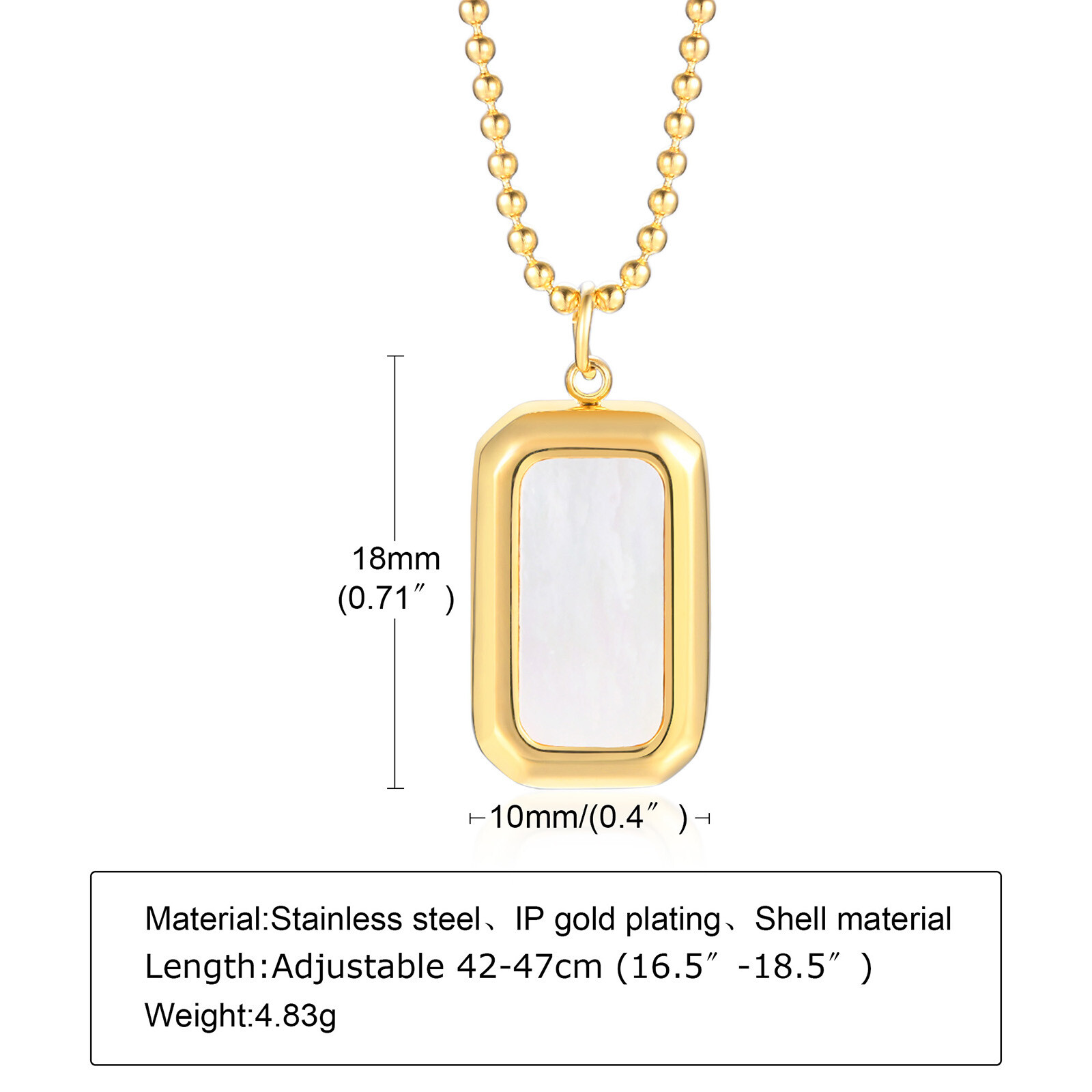 Stainless Steel Shell Square Brand Pendant Necklace Gold Women’s Fashion Jewelry