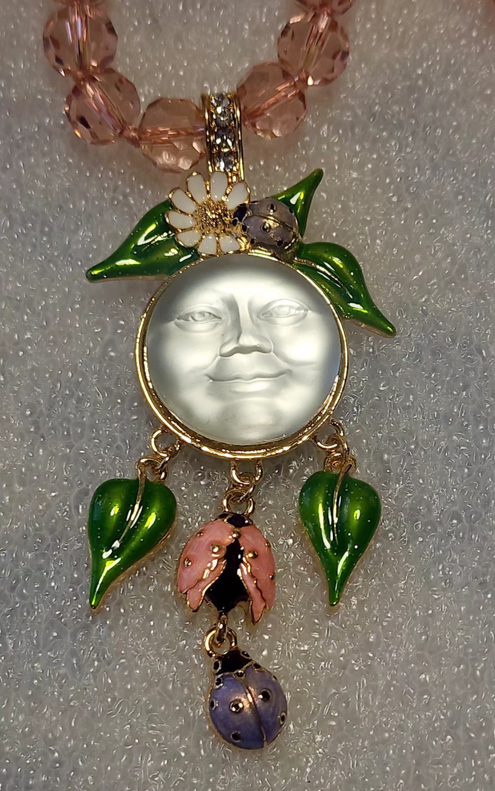 Kirks Folly Signed Moon Face Ladybug Strawberry Flower Dangle Pendant C343