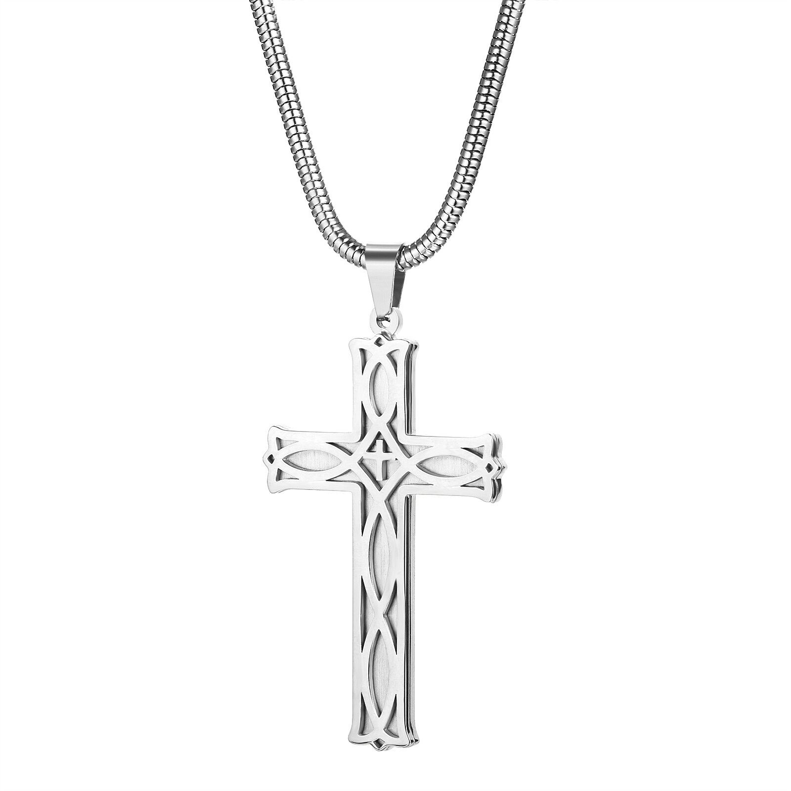 Mens Boys Celtic Knot Cross Crucifix Stainless Steel Pendant Necklace Chain 22in