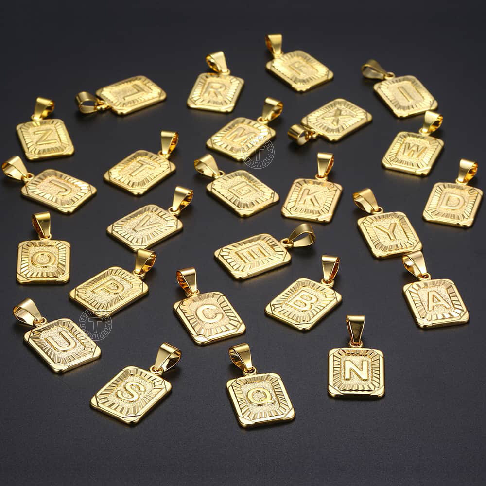 Trendsmax Square Initial Letter Pendant Necklace Gold Plated Rolo Chain Summer