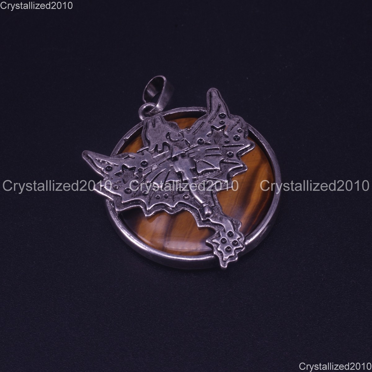 Natural Gemstone Dragon Pendant Round Cabochon Necklace Bead Tibetan Silver 32mm