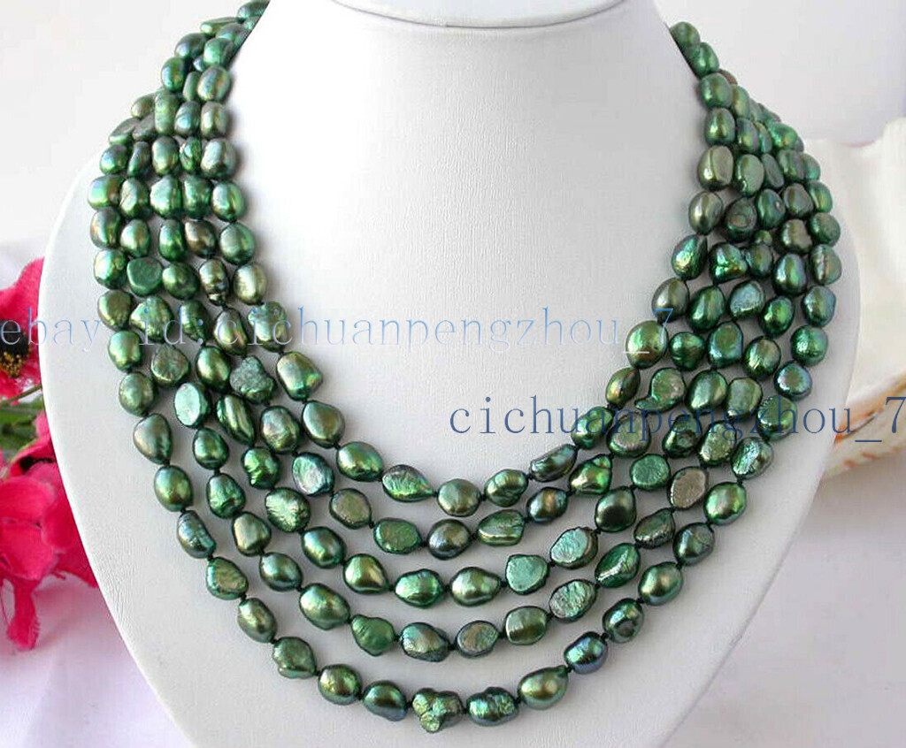 Natura 8-9mm Green South Sea Freshwater Baroque Pearl Necklace 18-100” AA