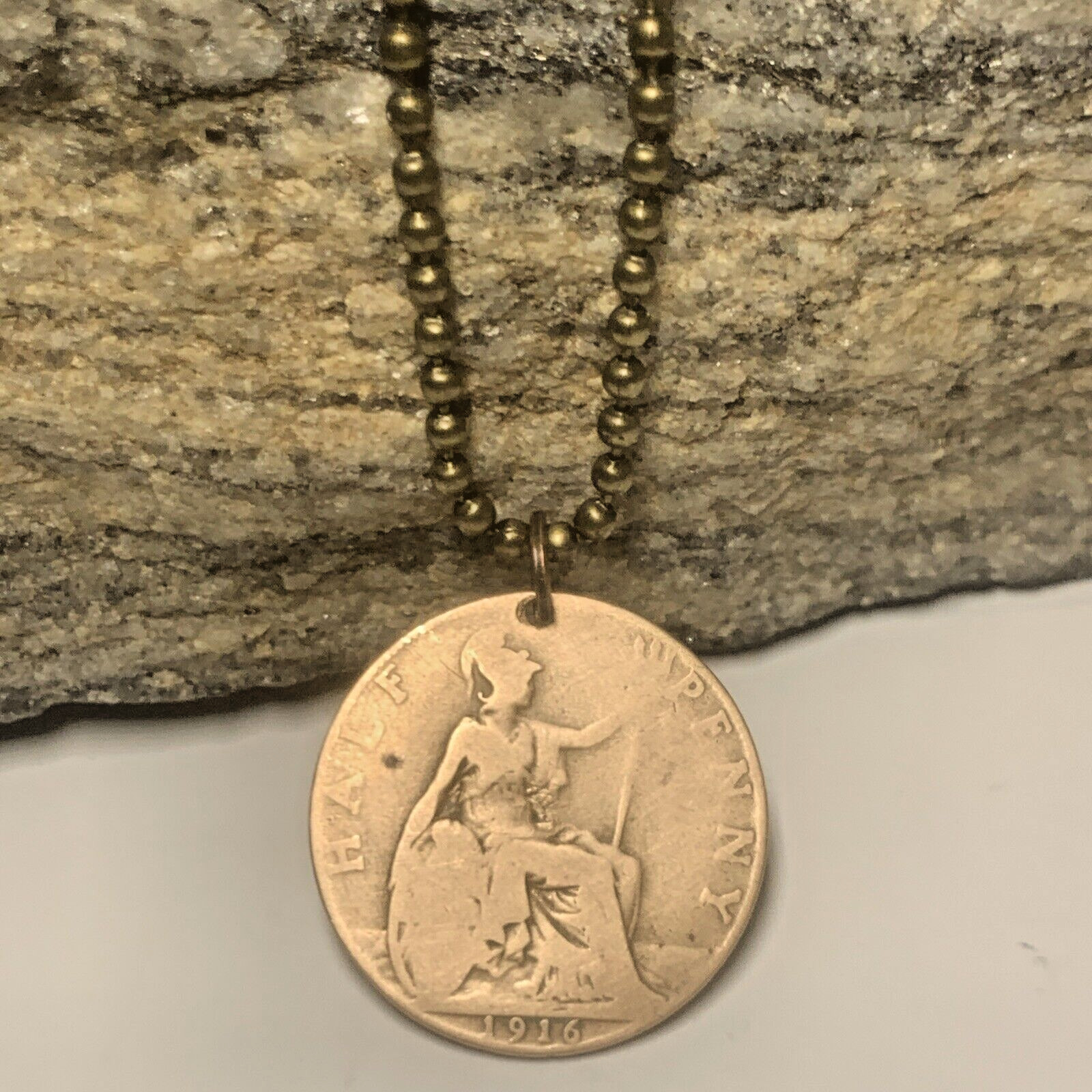 1916 UK ½ Penny – George V 1st portrait Coin Pendant Necklace. Great Gift 🎁 A1