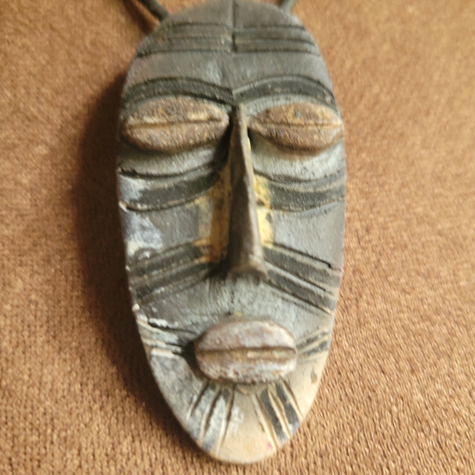 McDonald Signed Clay Tribal Mask Pendant Necklace Earthy Gray One Size Ethnocore