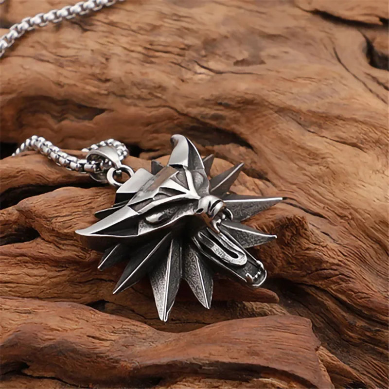 Men’s Pendant Witcher Punk Head Necklace Wolf Rock Biker Jewelry Chain 24″ Gift