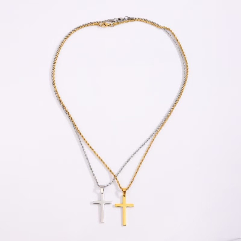 Stainless Steel Cross Pendant Necklace – Rope Chain 20” Christian Jewelry NEW