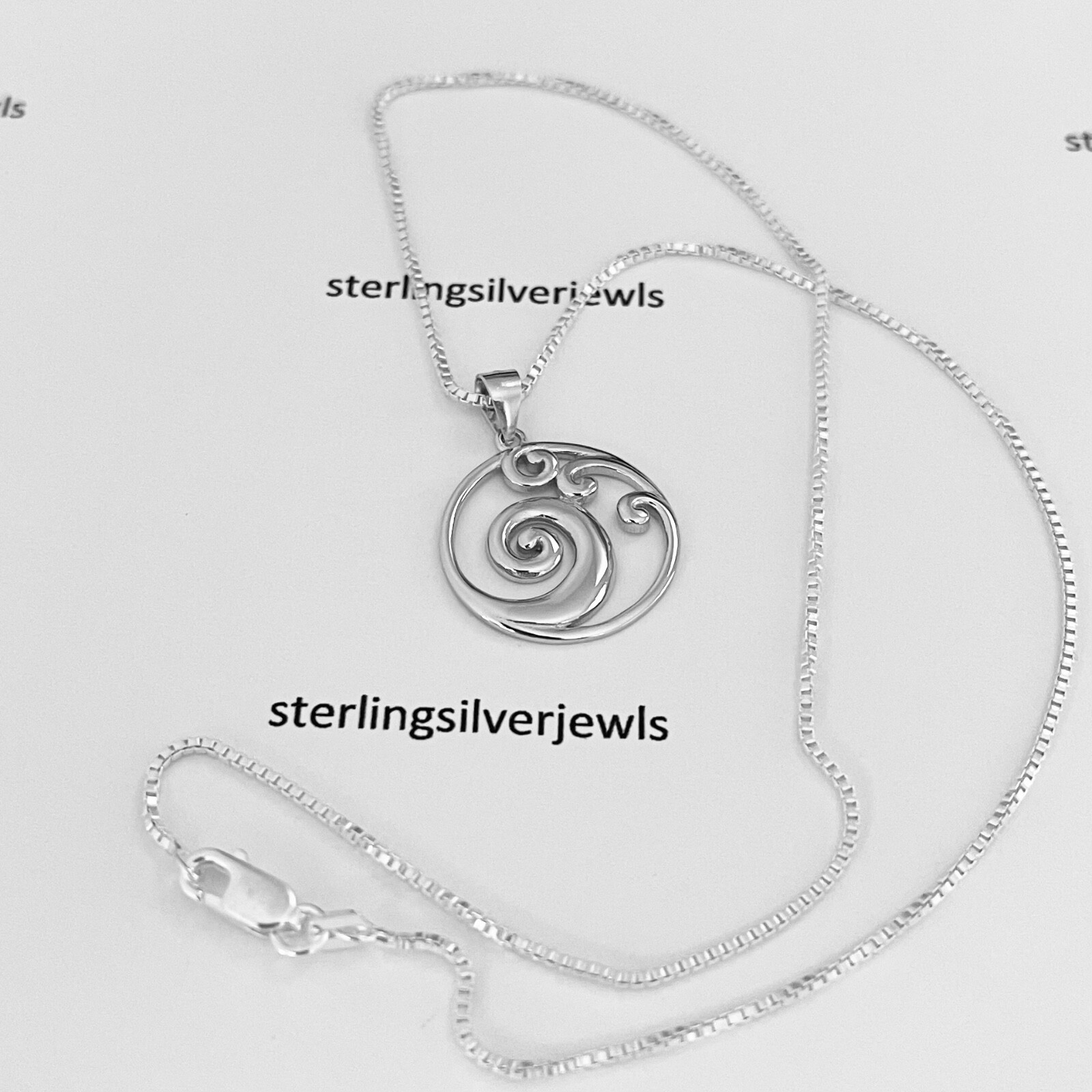 Sterling Silver Round Waves Necklace, Silver Necklaces, Ocean Wave Necklace