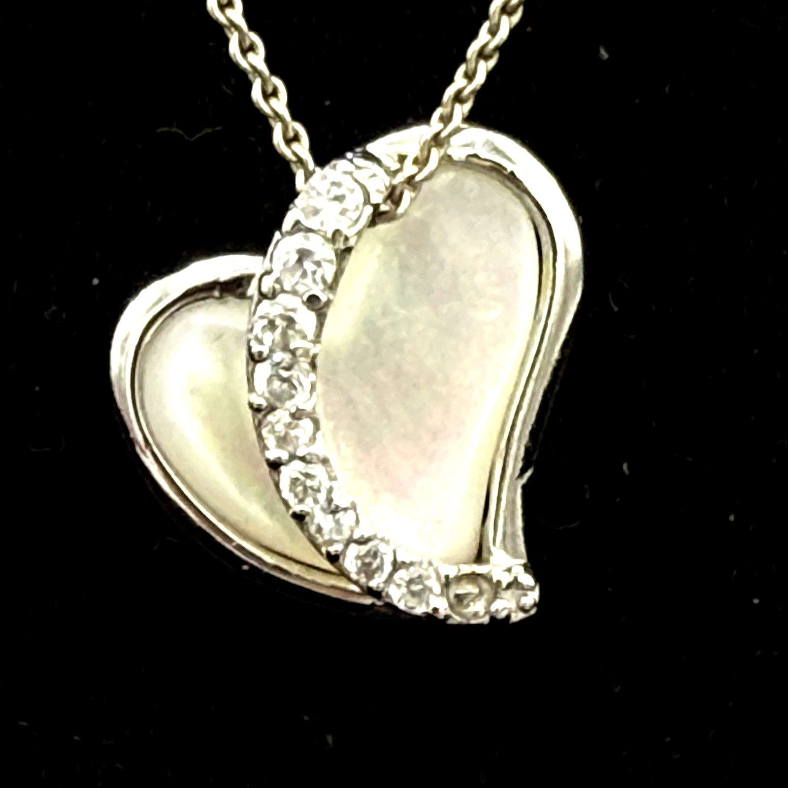 Sterling Silver MOP & CZ Heart on an 16” Italy 925 Chain Valentine