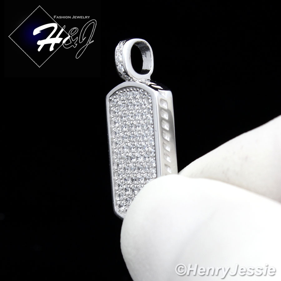 MEN 925 STERLING SILVER ICY BLING CZ DOG TAG PENDANT*SP56 WITH FREE 20″CHAIN