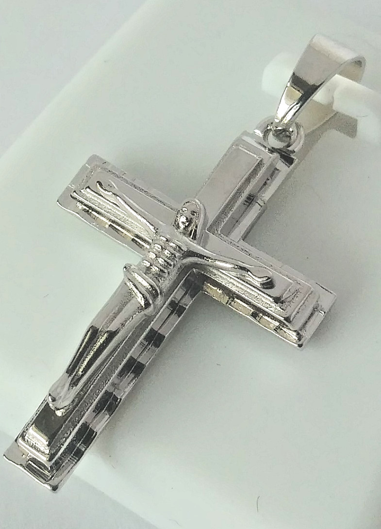 Rhodium Plated 925 STERLING SILVER RELIGIOUS Cross CRUCIFIX Pendant 29x18mm