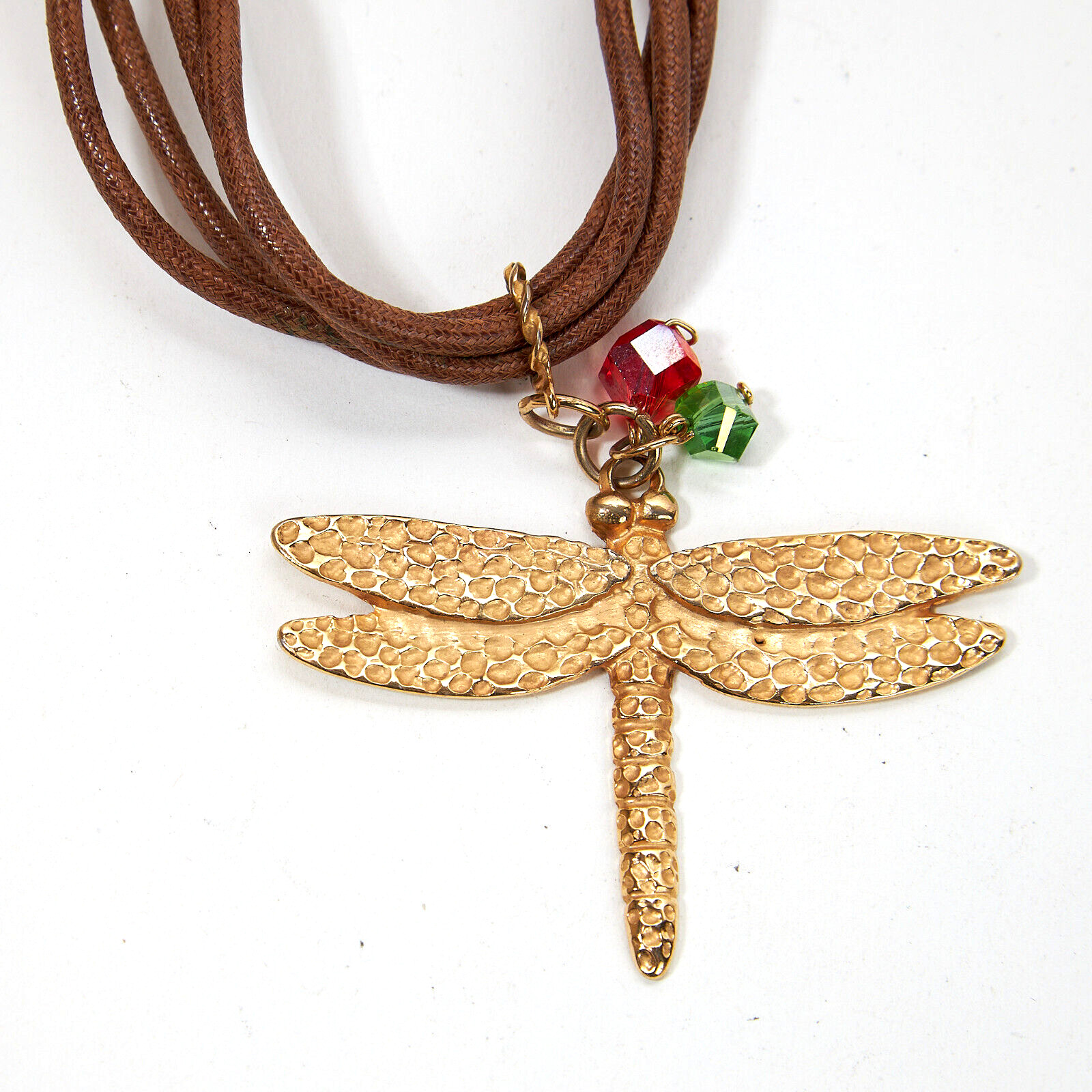 Gold Tone Dragonfly Pendant 4-strand Knotted Cord Necklace Toggle Clasp, 22″ L