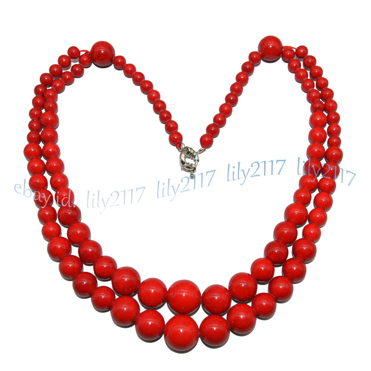 Natural 2 Rows 6-14mm South Sea Red Coral Round Gemstone Beads Necklace 18-20”