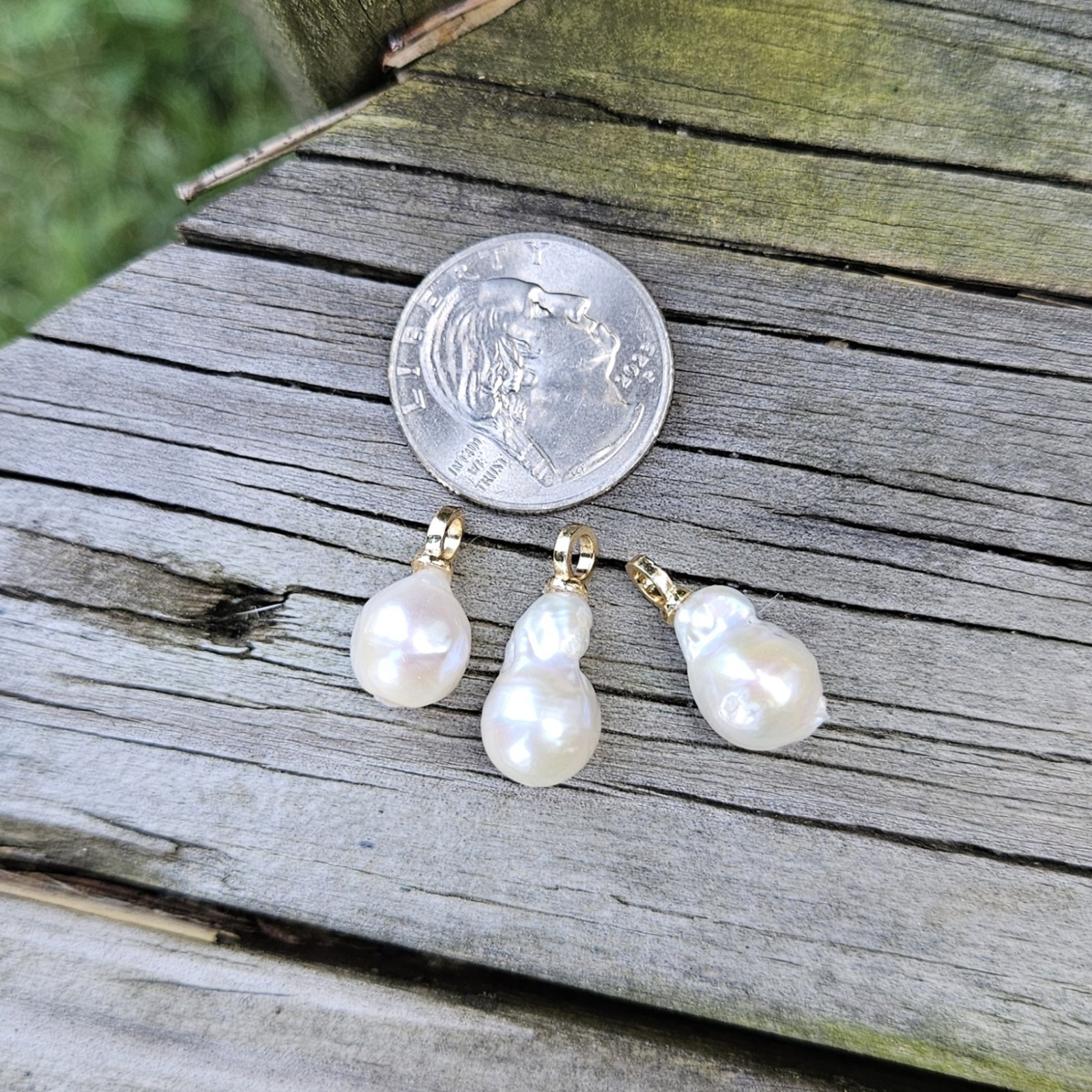 3 Pcs Small Freshwater Baroque Pearl Pendants With Gold Plated Bail