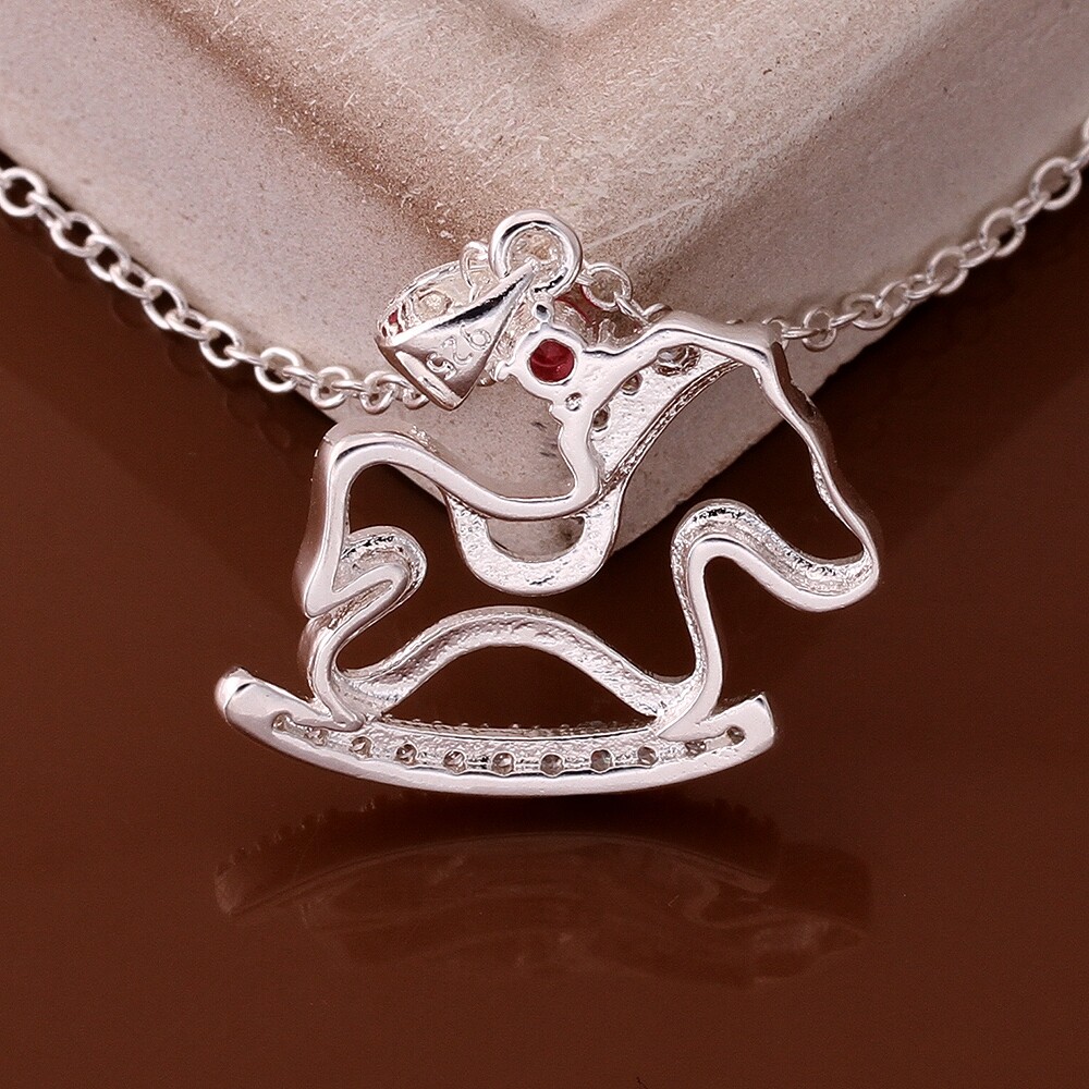 Elegant 925 Sterling Silver Filled SF Unicorn CZ Pendant Necklace N-A747