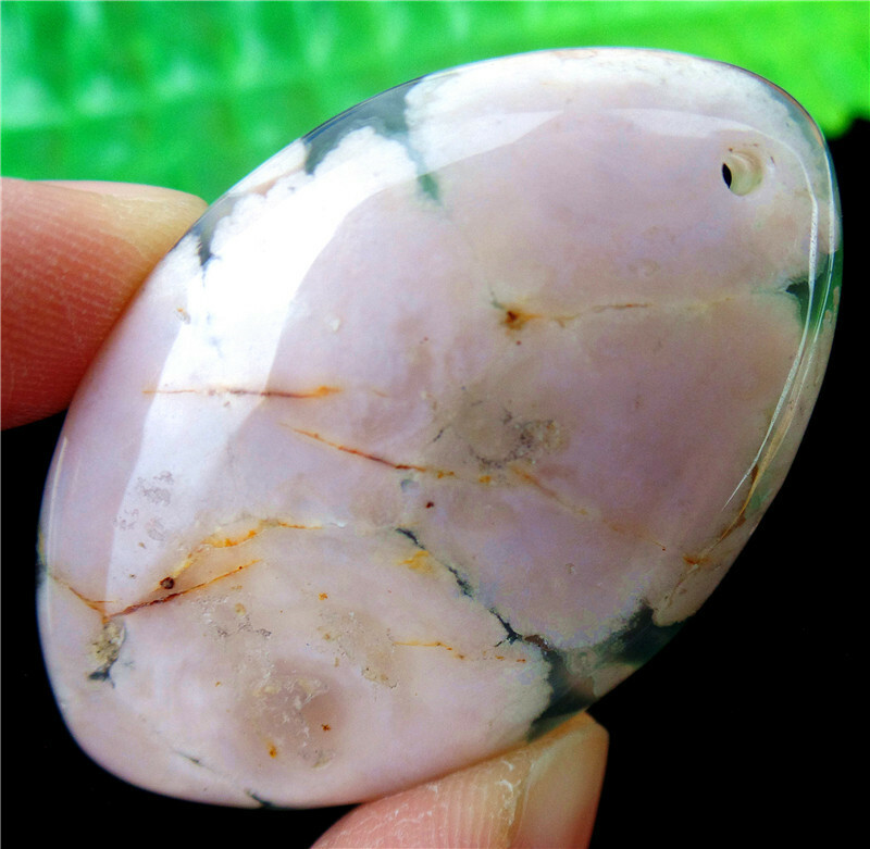 47x30x7mm Natural Cherry Blossom Agate Crystal Marquise Pendant Bead EA85407