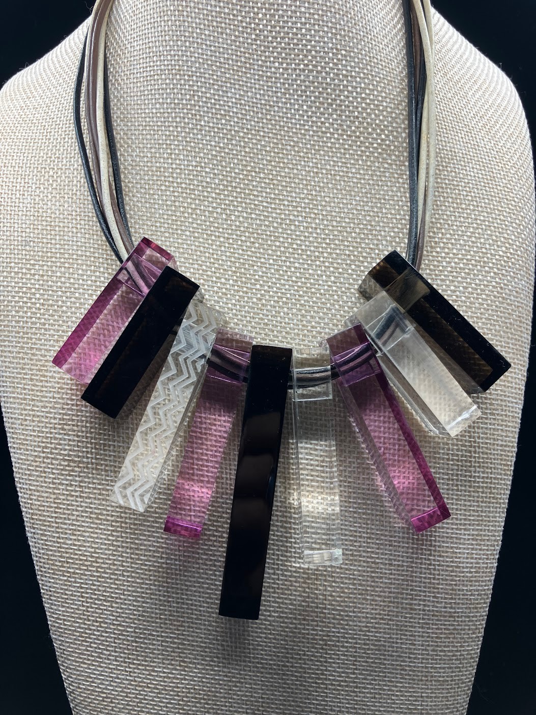 Missoni Lucite Necklace Graduated Chunky Purple Cube Beads Adjustable Bib READ