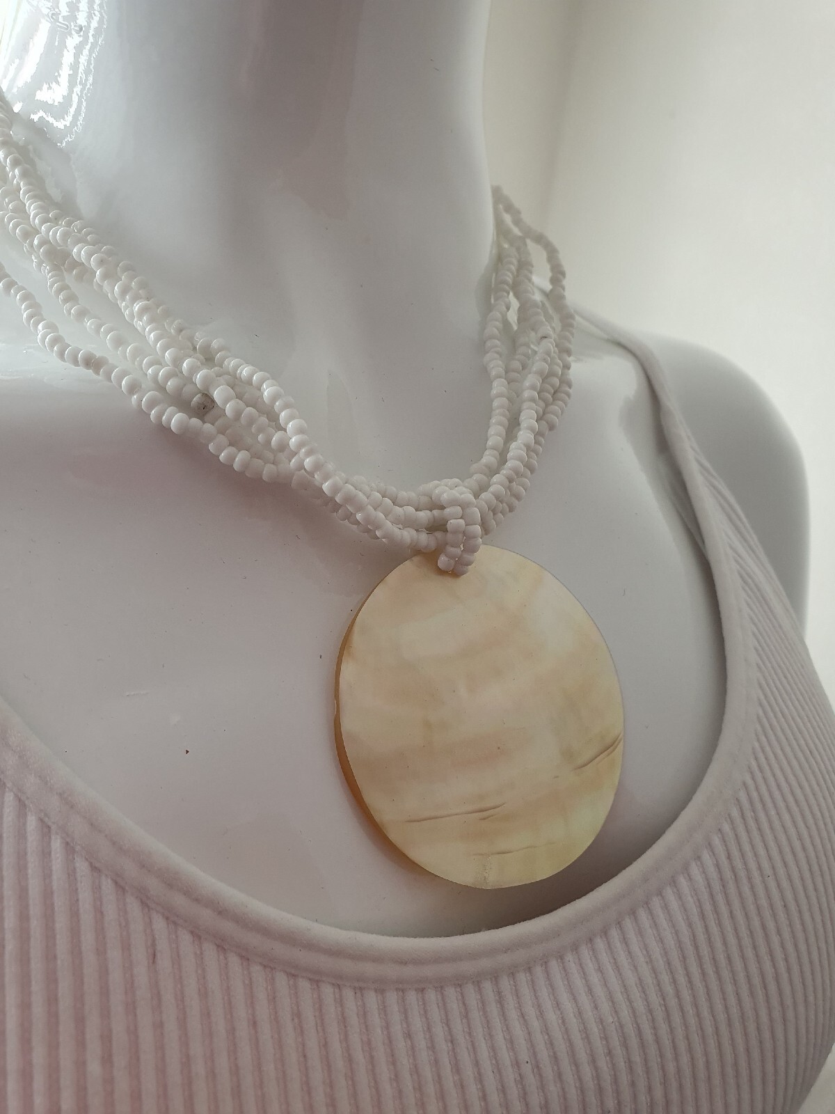 Artisan Mother of Pearl MOP Shell Seed Bead None Metal necklace