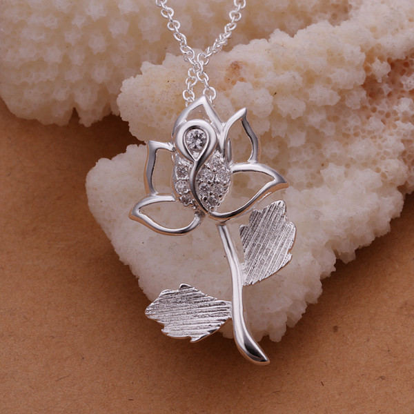 Chic 925 Sterling Silver Filled Flora CZ Pendant Woman Necklace N-A577 Gift