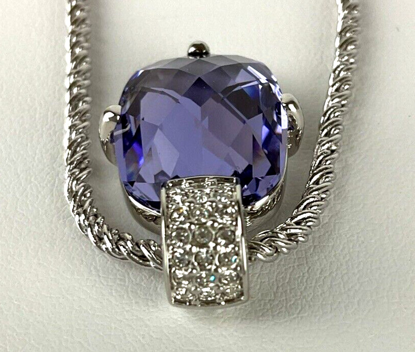 Swarovski Necklace Earrings Silver Tone w Amethyst & Crystal Accents Accent Swan