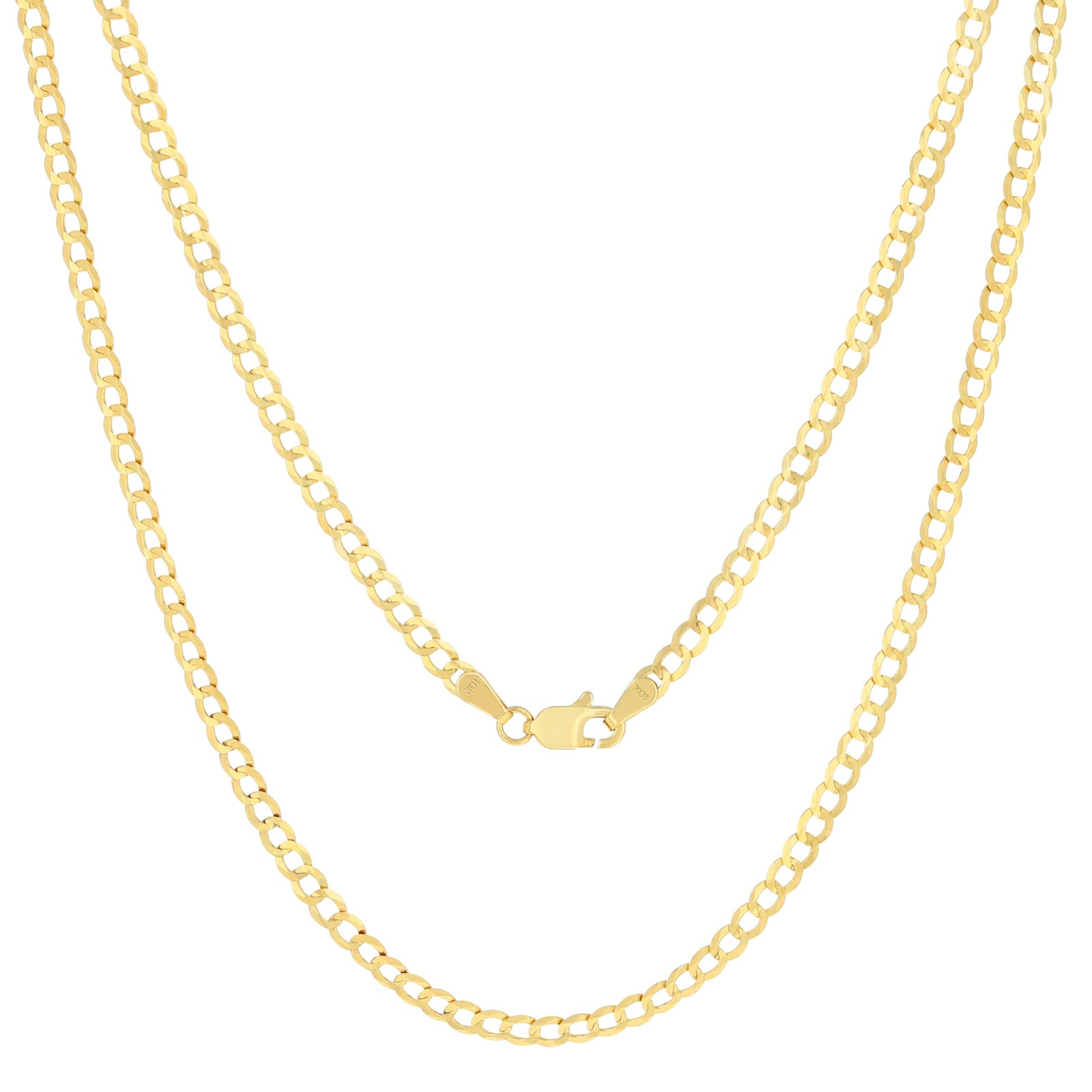 10K Solid Yellow Gold 3mm Cuban Curb Chain Link Necklace Mens Womens 16″- 30″