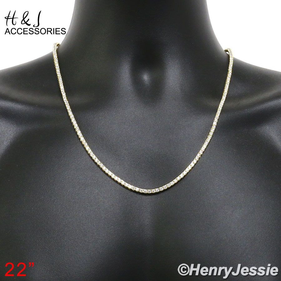 925 STERLING SILVER 17″-28″X3MM GOLD PLATED 1 ROW TENNIS CZ NECKLACE*GN10
