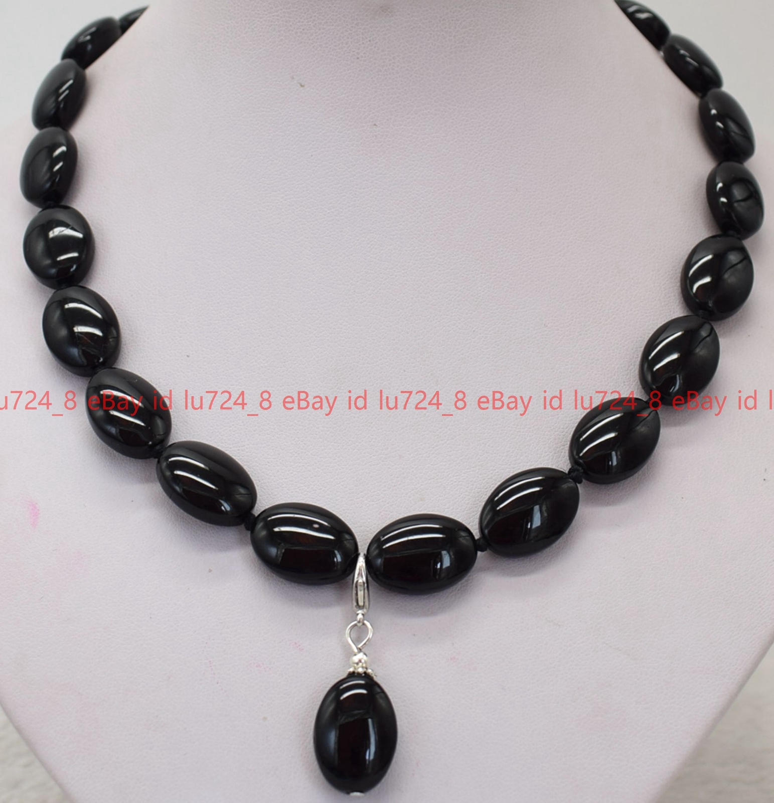 Fashion Jewelry 13x18mm Oval Natural Black Agate Gemstone Beads Pendant Necklace