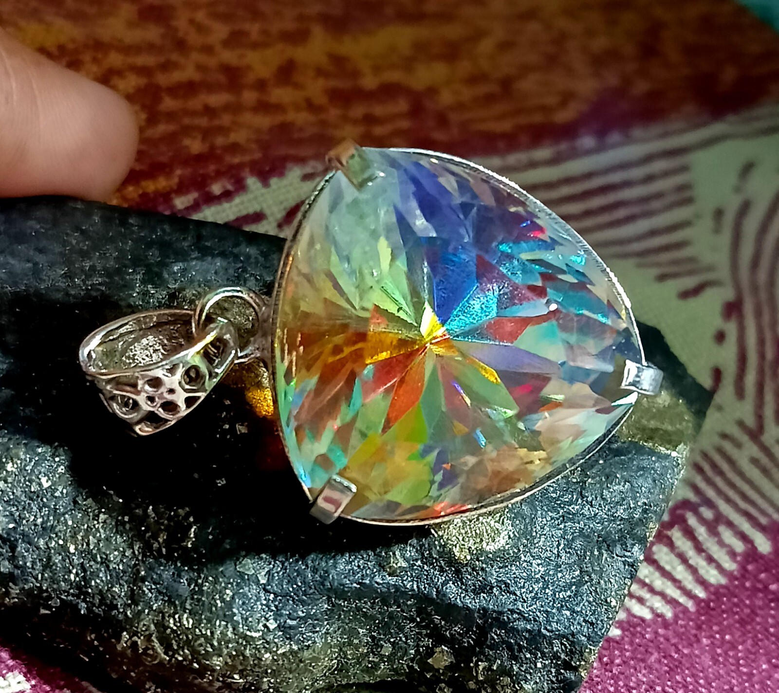 90.60 Ct+ Mystic Topaz Trillion Cut Sterling Silver Rainbow Pendant Gemstone