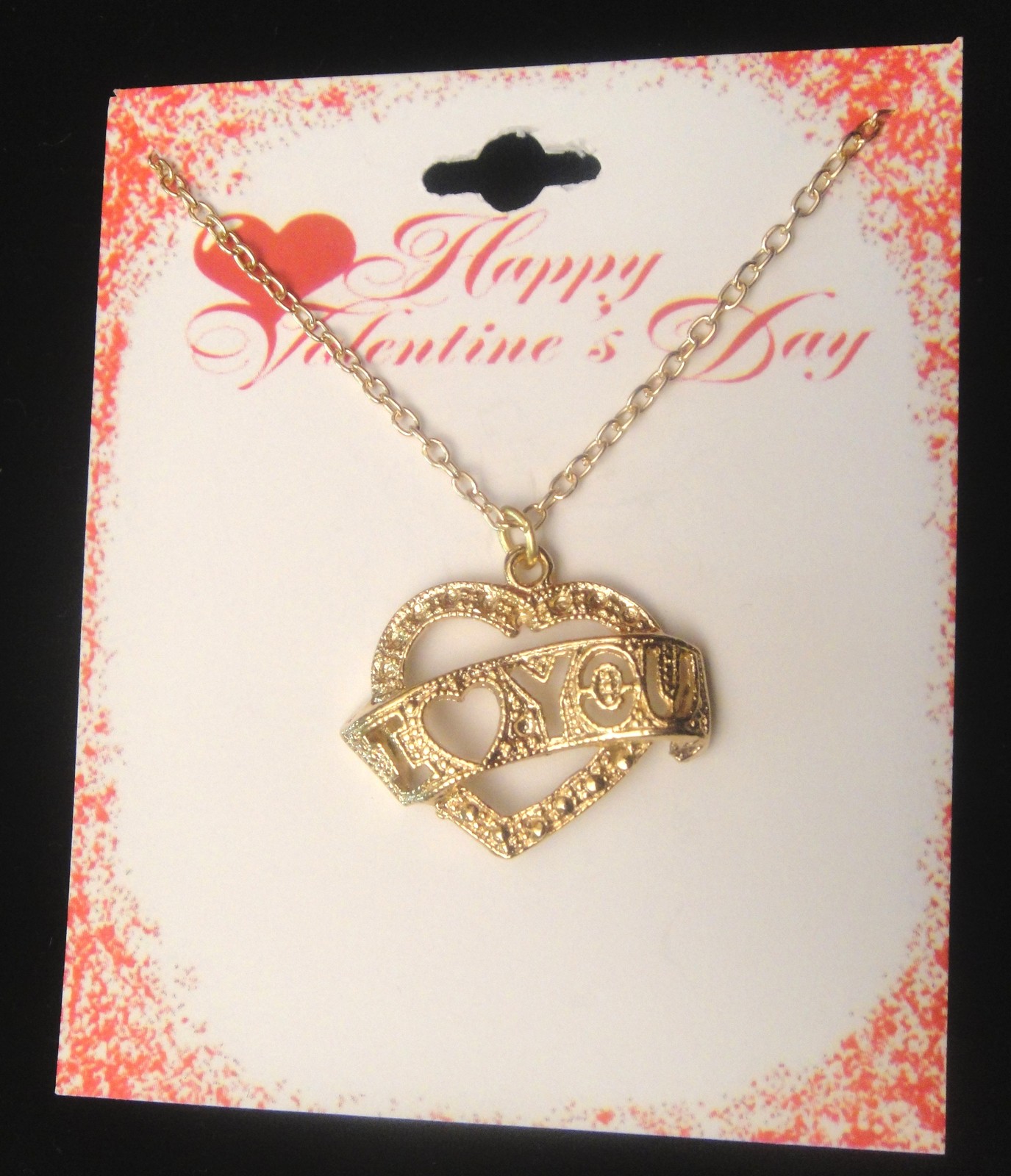I Love You 18″ Eternity Heart Necklace, Gold Plated; Valentine’s Day, NEW