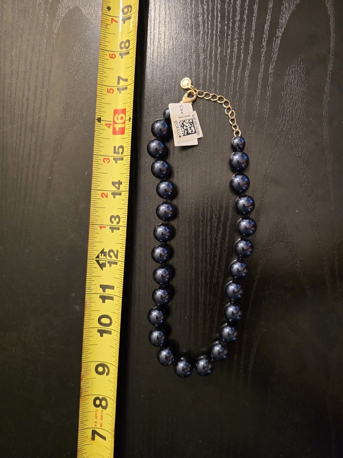 Macy’s Blue Round Plastic Beaded Necklace Adjustable Lobster Clasp 16 in