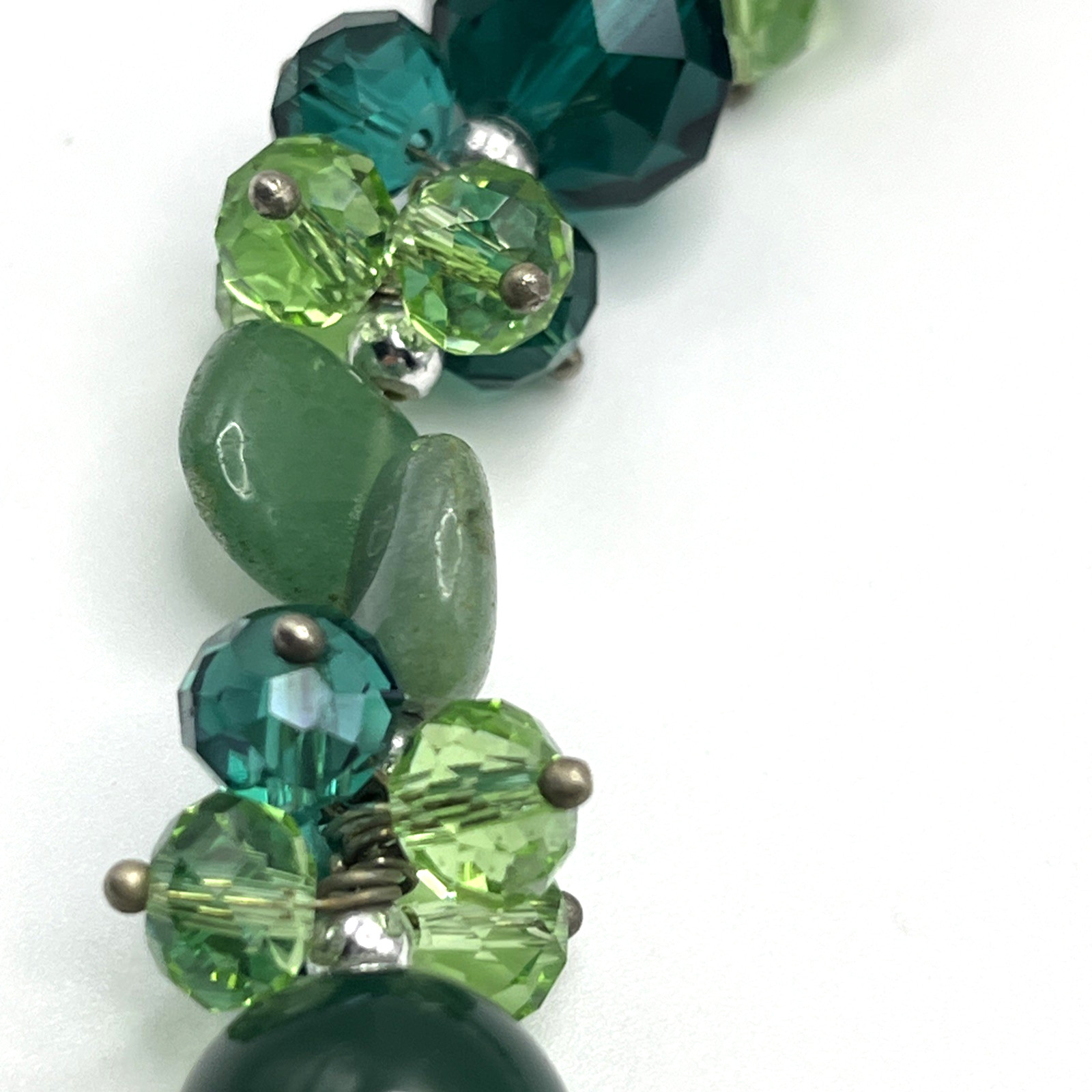 Green Glass & Semi Precious Stone Statement Necklace 46cm Handmade Boho Gift