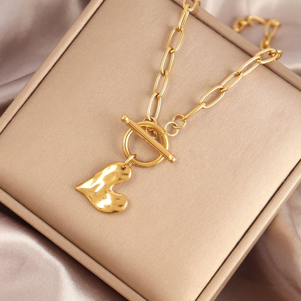 Stainless Steel Heart Pendant Necklace Gold Color Women Fashion Jewelry