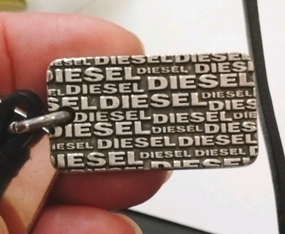 Designer DIESEL 26″ Black Leather Cord Dog Tag Style AS-IS Necklace!