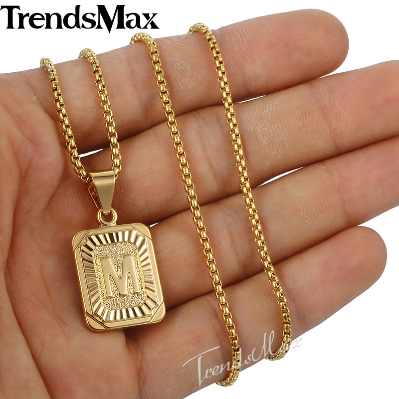 26 Letters Initial A-Z Necklace 14k Gold Plated Pendant Box Chain Choker 16-30″