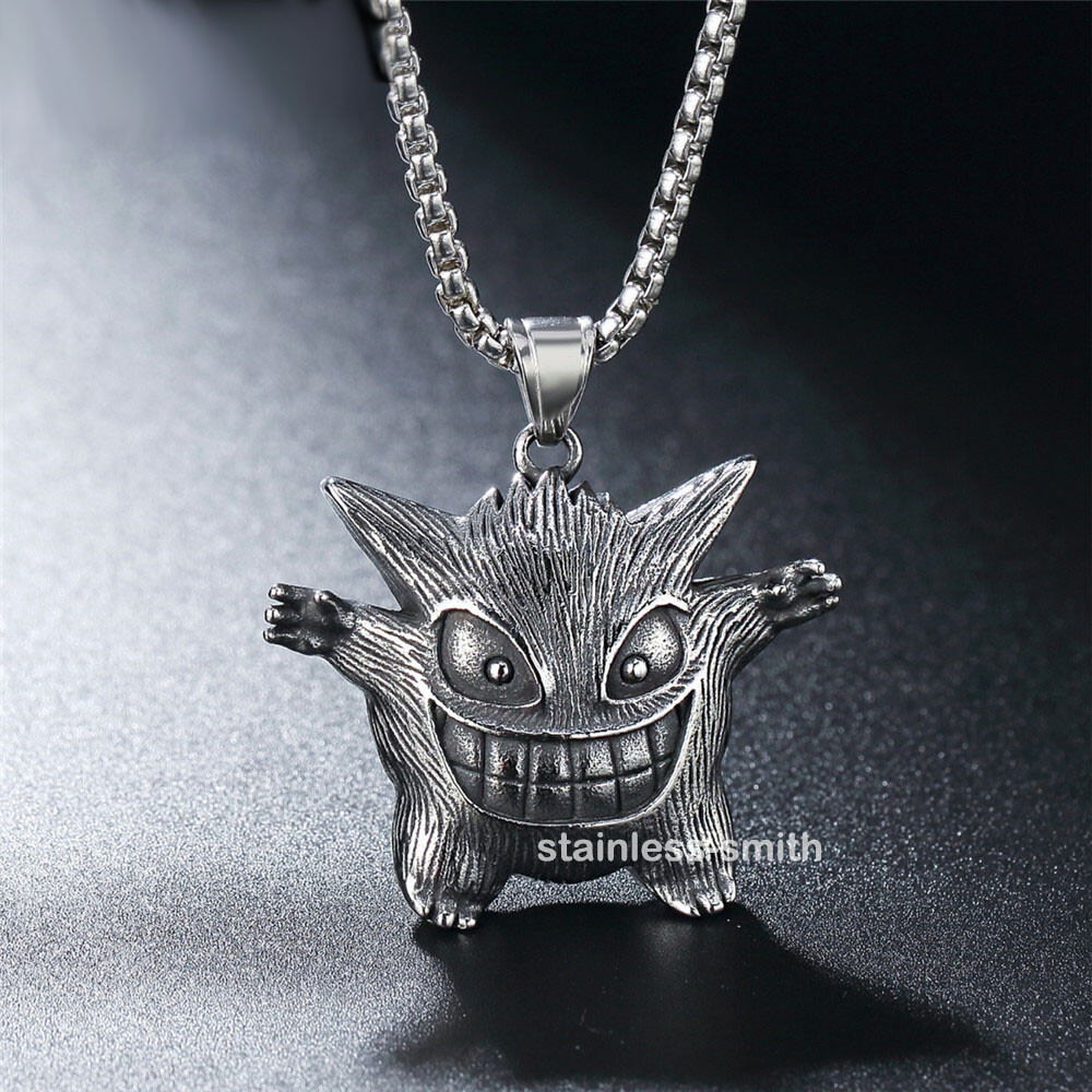 Mens Kids Boys Pokemon Gengar Pendant Necklace For Boys Chain Stainless Steel