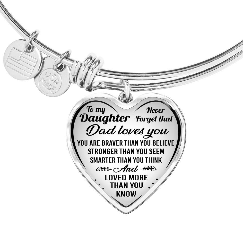 To My Daughter Bracelet Bangle Pendant Gifts From Father For Girls Dad Loves You