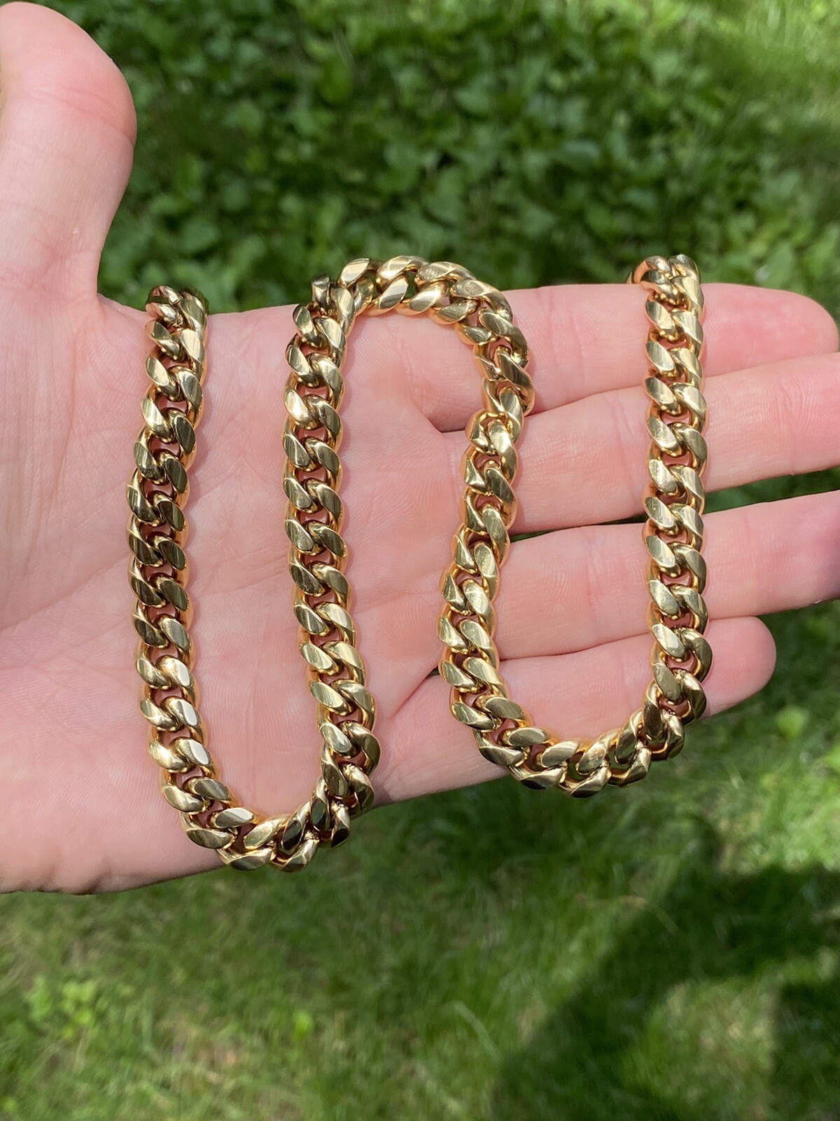 10mm 20″ Miami Cuban Link Men Choker Real Solid 14k Gold Vermeil Stainless Steel