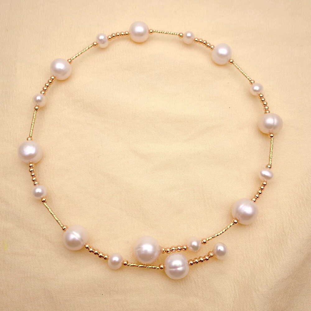 Freshwater Cultured White Potato Pearl Gold Plated Beads Choker Necklace