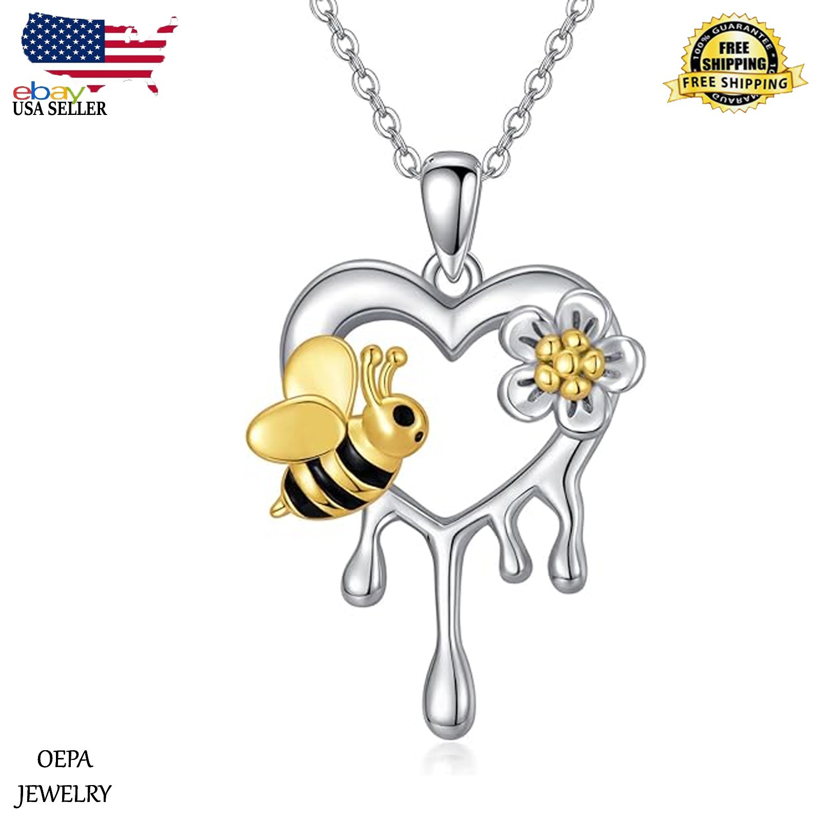 Sunflower and Bee Heart Necklace 925 Sterling Silver Bee Necklace for Women