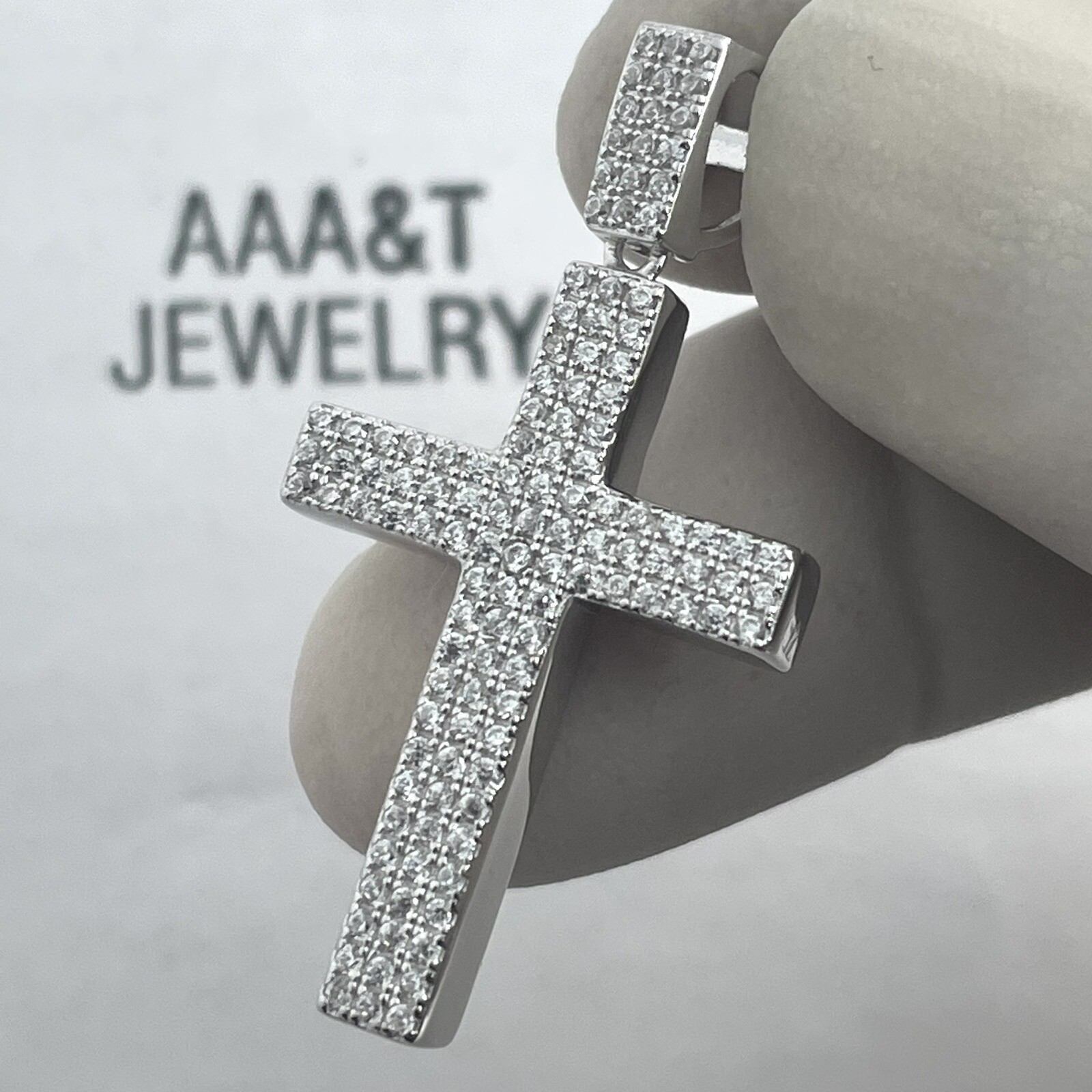 925 Solid Sterling Silver Cubic Zirconia Cross Pendant