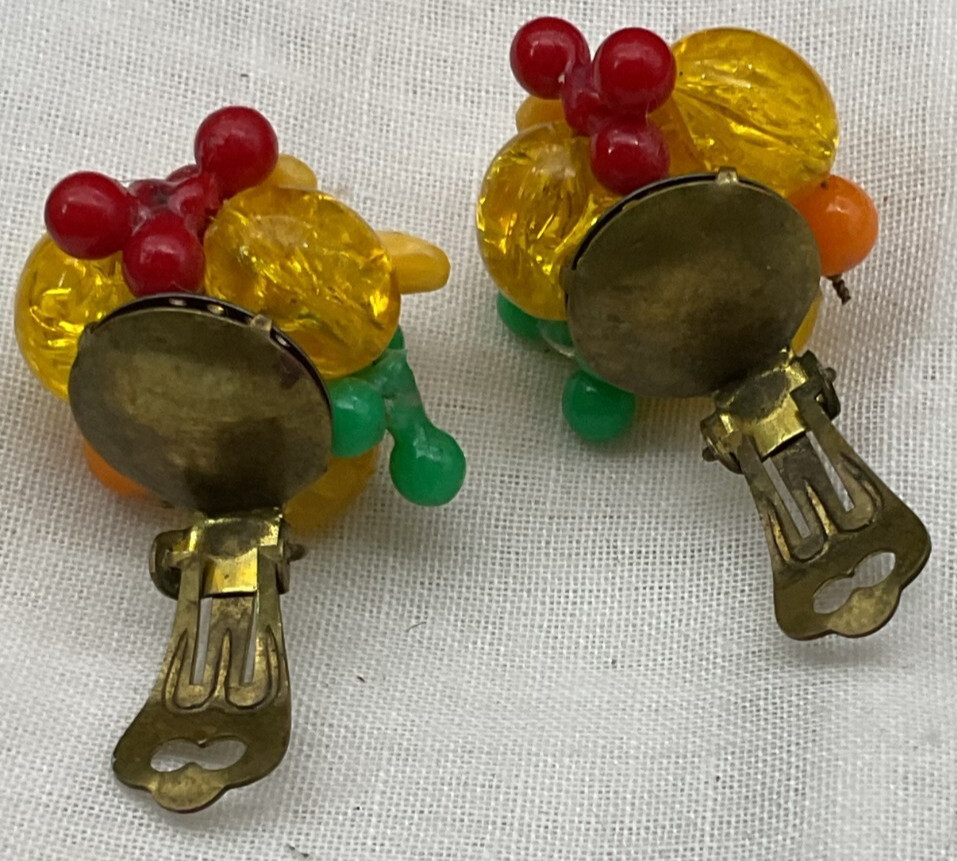 Vintage Yellow West Germany Fruit 2 Strand Necklace w/Matching Earrings